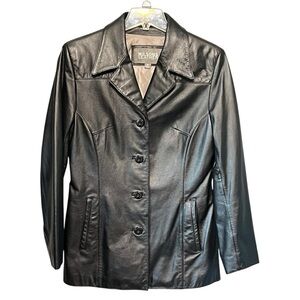 Wilson’s Leather Women’s Vintage Black Genuine Leather Coat Medium Button Front